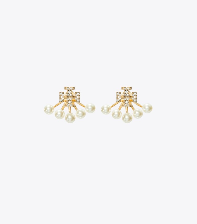 Tory Burch diseñador aretes Aros de doble cara con perlas Moondance en Tory Gold / Pearl / Crystal frente