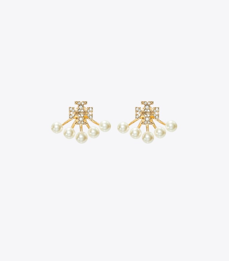 Tory Burch diseñador aretes Aros de doble cara con perlas Moondance en Tory Gold / Pearl / Crystal frente