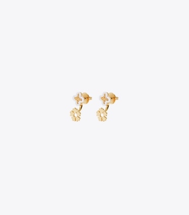 Tory Burch diseñador aretes Aros de doble cara Forget Me Not en Light Silver / Tory Gold frente