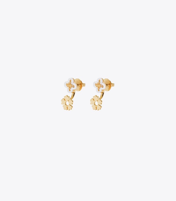 Tory Burch diseñador aretes Aros de doble cara Forget Me Not en Light Silver / Tory Gold frente