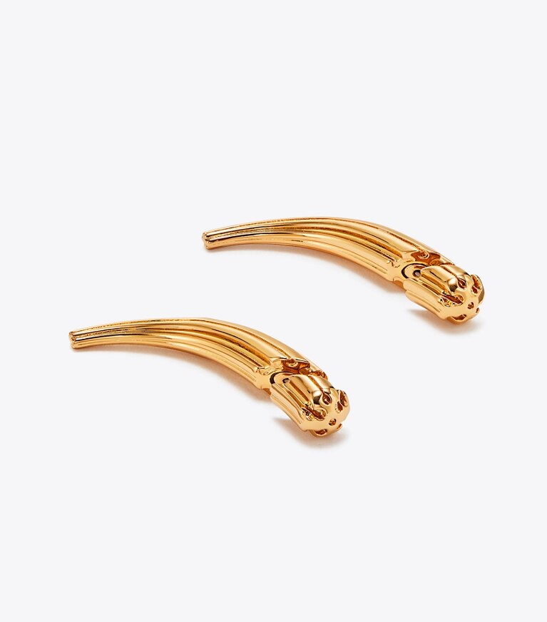 Tory Burch diseñador aretes Aros de doble cara Pierced en Light Brass detalle