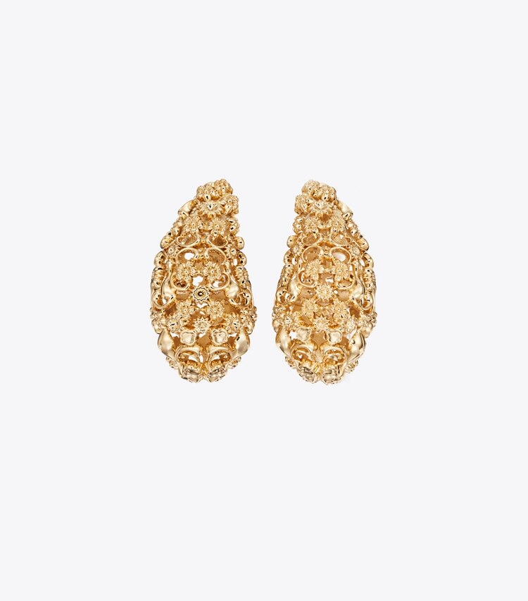 Tory Burch diseñador aretes Aros de filigrana Pierced en Tory Gold detalle
