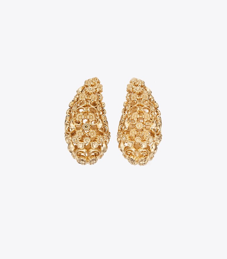 Tory Burch diseñador aretes Aros de filigrana Pierced en Tory Gold detalle