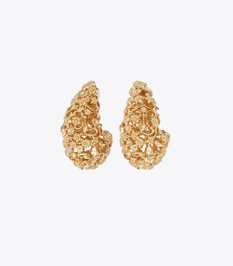 Tory Burch diseñador aretes Aros de filigrana Pierced en Tory Gold frente