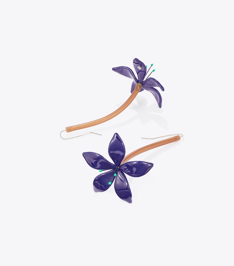 Tory Burch diseñador aretes Aros de flores Curiosity en Navy detalle