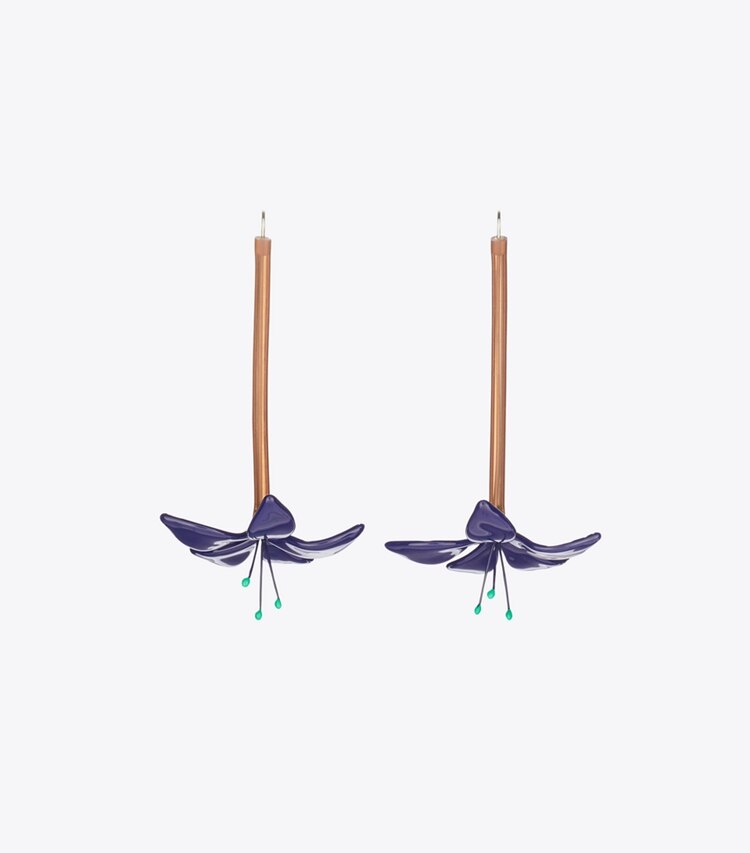 Tory Burch diseñador aretes Aros de flores Curiosity en Navy frente