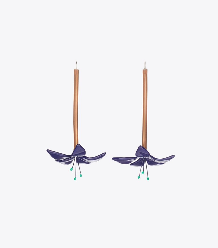 Tory Burch diseñador aretes Aros de flores Curiosity en Navy frente