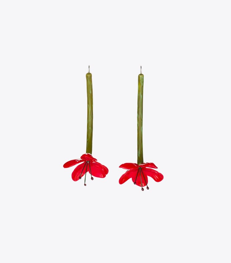 Tory Burch diseñador aretes Aros de flores Curiosity en Red frente