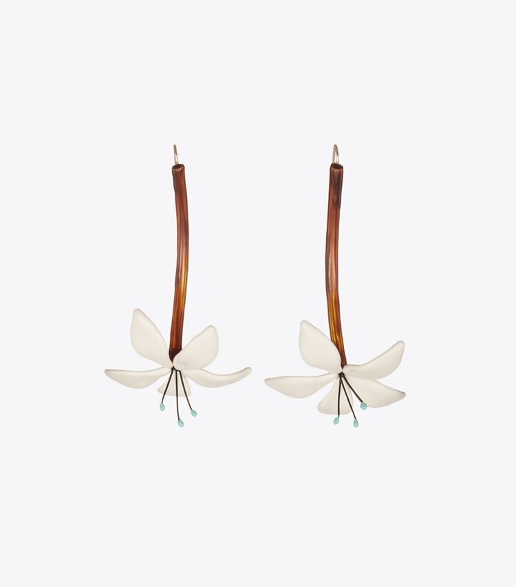 Tory Burch diseñador aretes Aros de flores en Tortoise frente