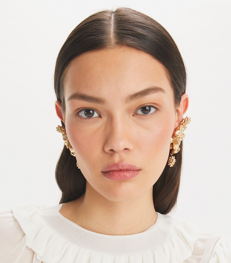 Tory Burch diseñador aretes Aros de frutas en Light Brass accesorio en modelo