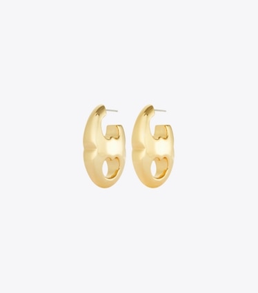 Tory Burch diseñador aretes Aros Gemini Link en Light Brass frente
