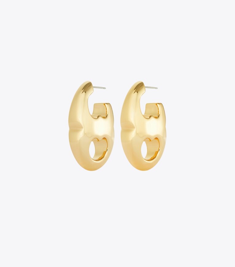 Tory Burch diseñador aretes Aros Gemini Link en Light Brass frente