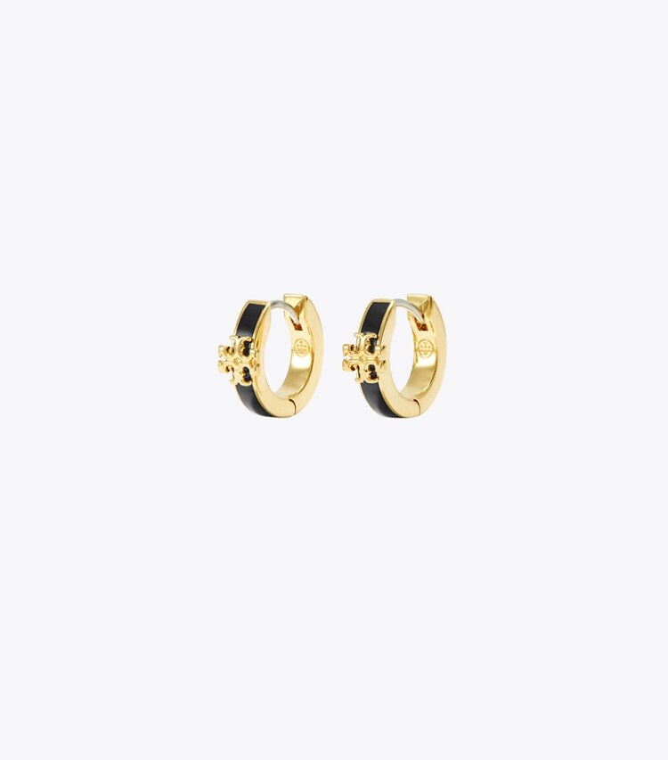 Tory Burch diseñador aretes Aros Huggie Icon esmaltados en Tory Gold / Black frente