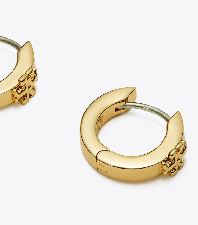 Tory Burch diseñador aretes Aros Icon Huggie en Tory Gold detalle