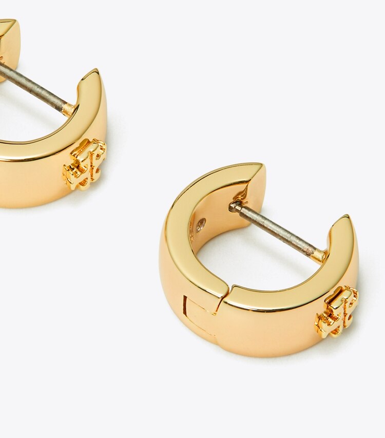 Tory Burch diseñador aretes Aros Icon Huggie en Tory Gold detalle