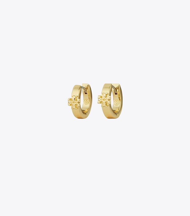 Tory Burch diseñador aretes Aros Icon Huggie en Tory Gold frente