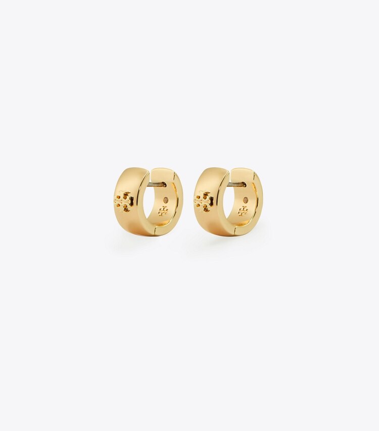 Tory Burch diseñador aretes Aros Icon Huggie en Tory Gold frente