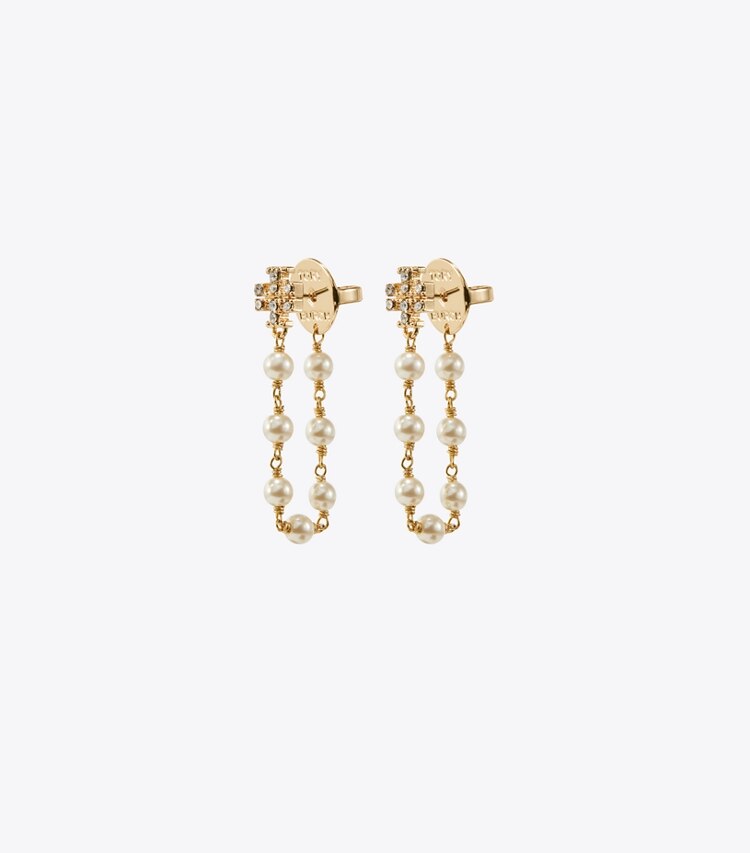 Tory Burch diseñador aretes Aros Moondance de perlas y cadenas en Tory Gold / Pearl / Crystal detalle