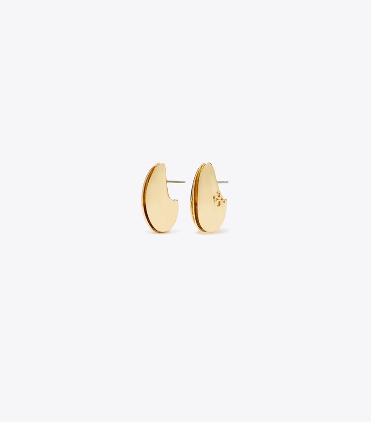 Tory Burch diseñador aretes Aros pequeños Pierced en Light Brass detalle