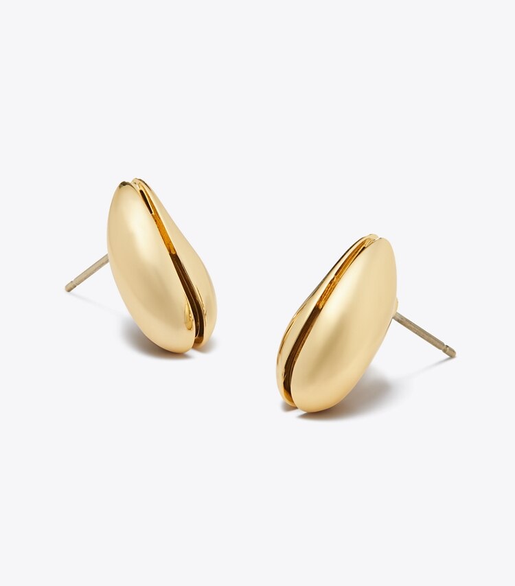 Tory Burch diseñador aretes Aros pequeños Pierced en Light Brass detalle