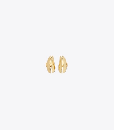 Tory Burch diseñador aretes Aros pequeños Pierced en Light Brass frente