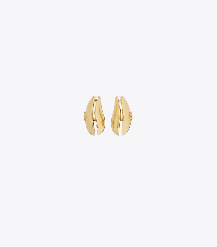 Tory Burch diseñador aretes Aros pequeños Pierced en Light Brass frente