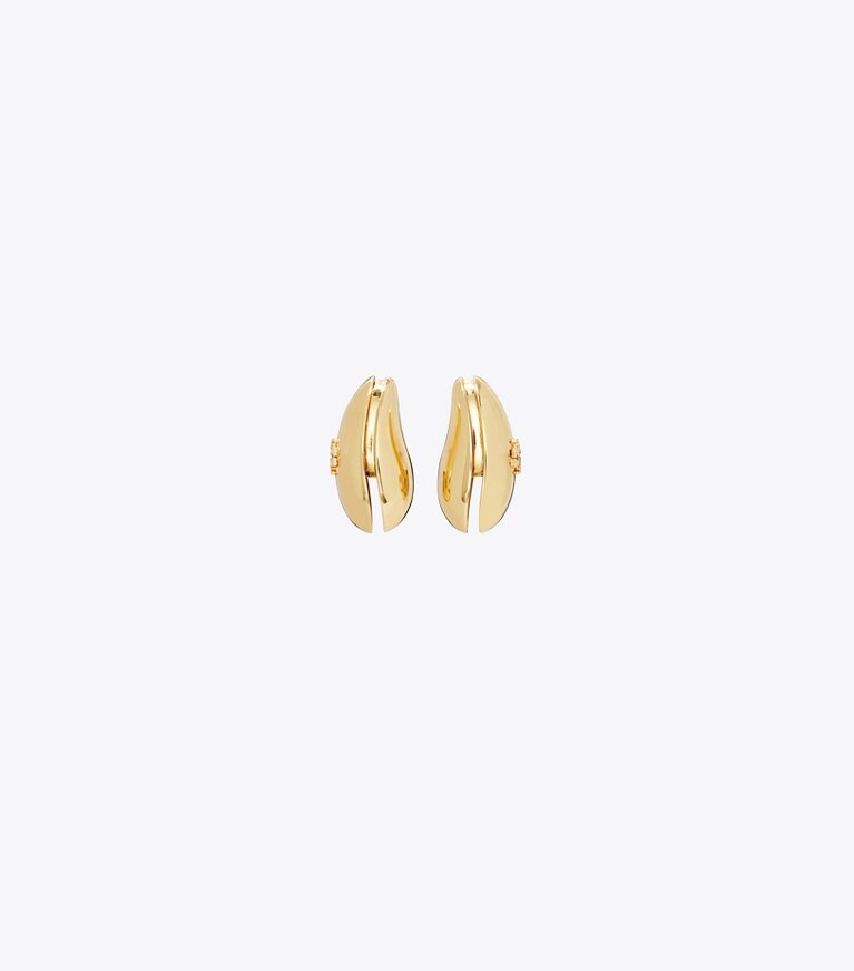 Tory Burch diseñador aretes Aros pequeños Pierced en Light Brass frente