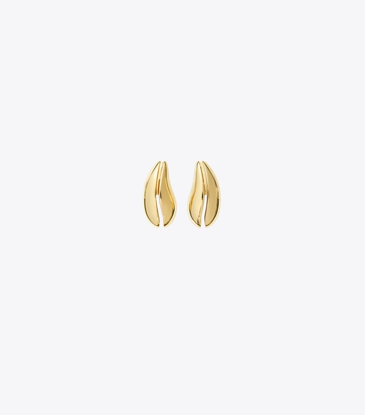 Tory Burch diseñador aretes Aros pequeños Pierced en Light Brass frente