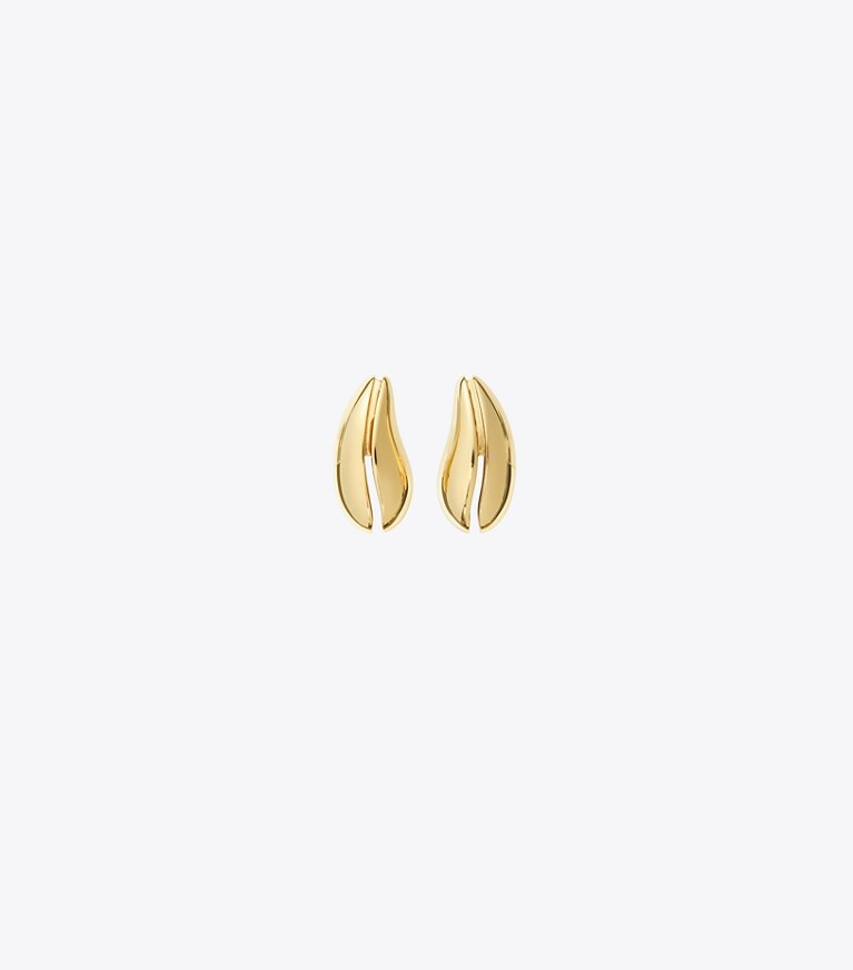 Tory Burch diseñador aretes Aros pequeños Pierced en Light Brass frente