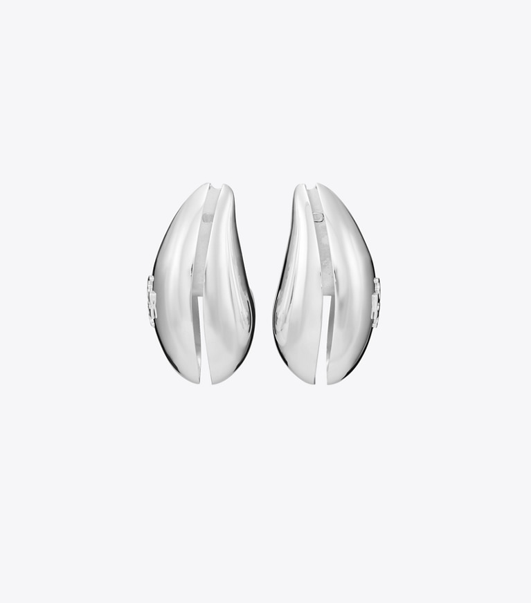 Tory Burch diseñador pendientes Aros Pierced en Light Silver detalle