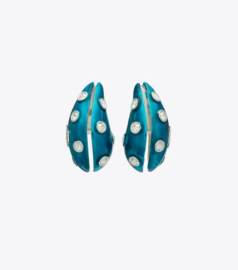Tory Burch diseñador aretes Aros Pierced en Blue / Crystal detalle