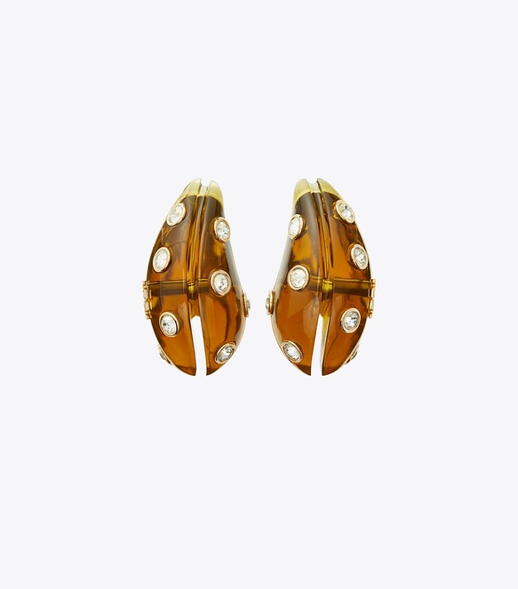 Tory Burch diseñador aretes Aros Pierced en Brown / Crystal frente