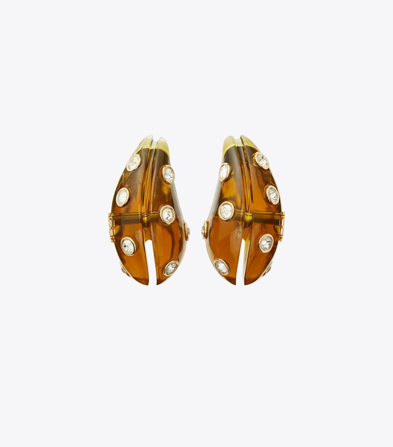 Tory Burch diseñador aretes Aros Pierced en Brown / Crystal frente