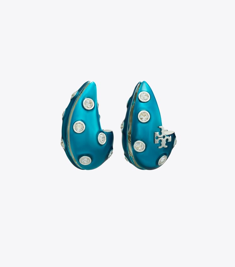 Tory Burch diseñador aretes Aros Pierced en Blue / Crystal frente