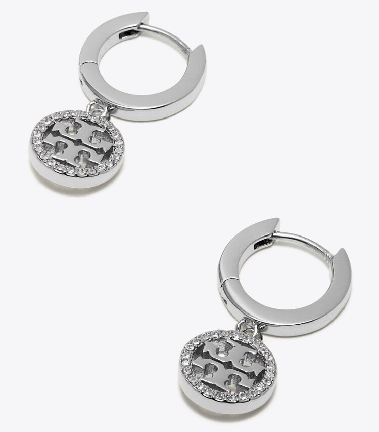 Tory Burch diseñador aretes Aros tipo argolla con pavé Icon en Tory Silver / Crystal detalle
