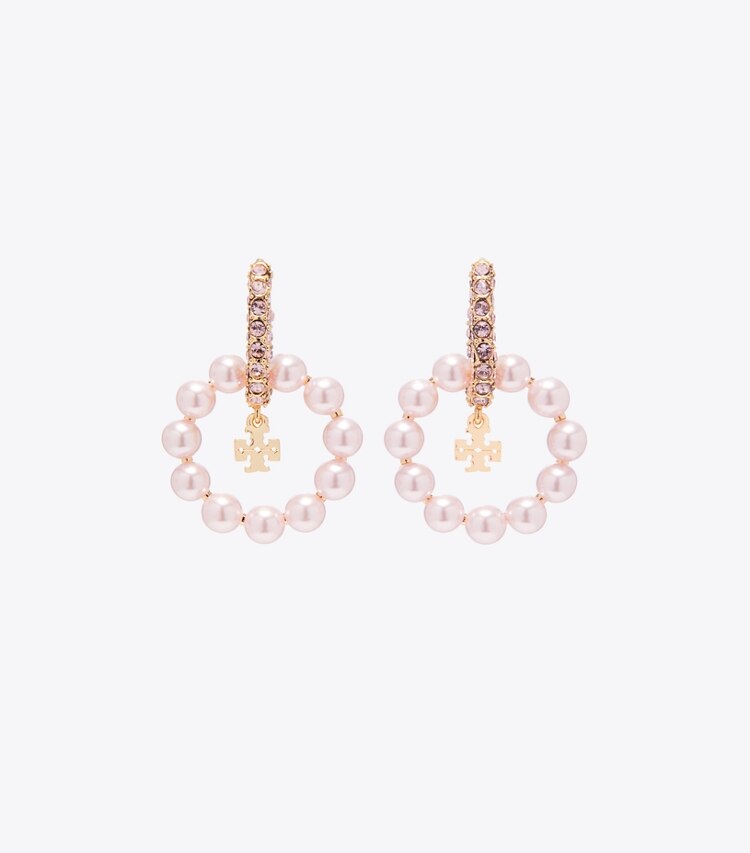 Tory Burch diseñador aretes Aros tipo argolla con perlas Moondance en Pink detalle
