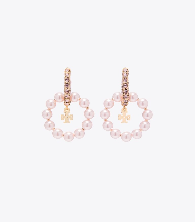 Tory Burch diseñador aretes Aros tipo argolla con perlas Moondance en Pink detalle
