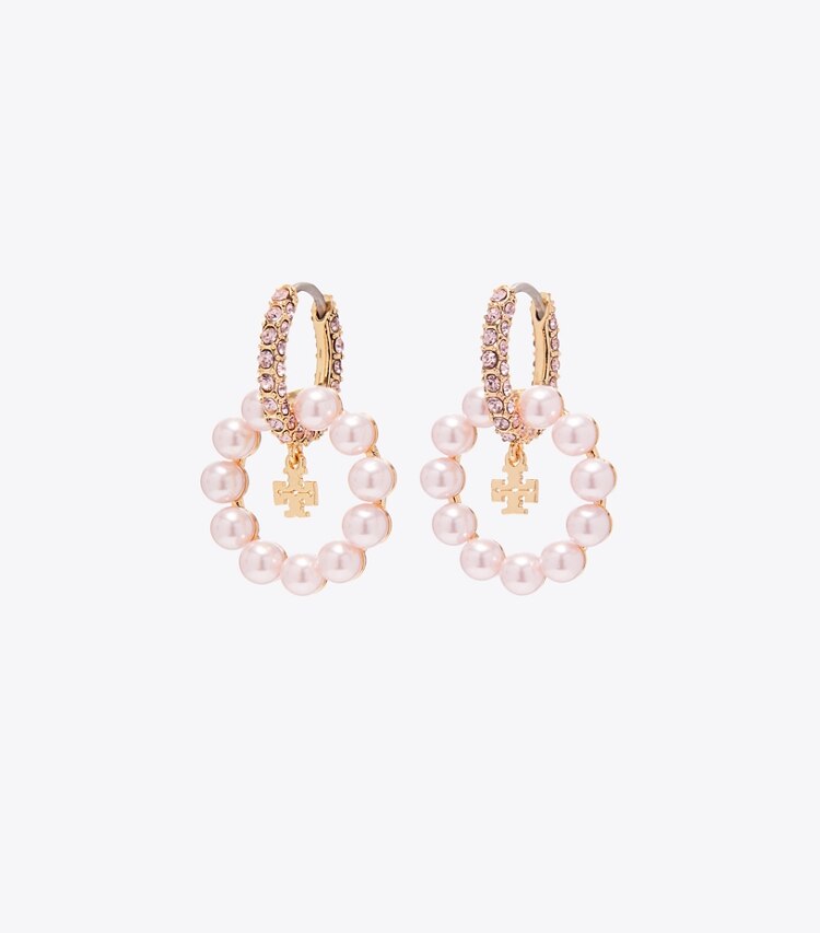 Tory Burch diseñador aretes Aros tipo argolla con perlas Moondance en Pink frente