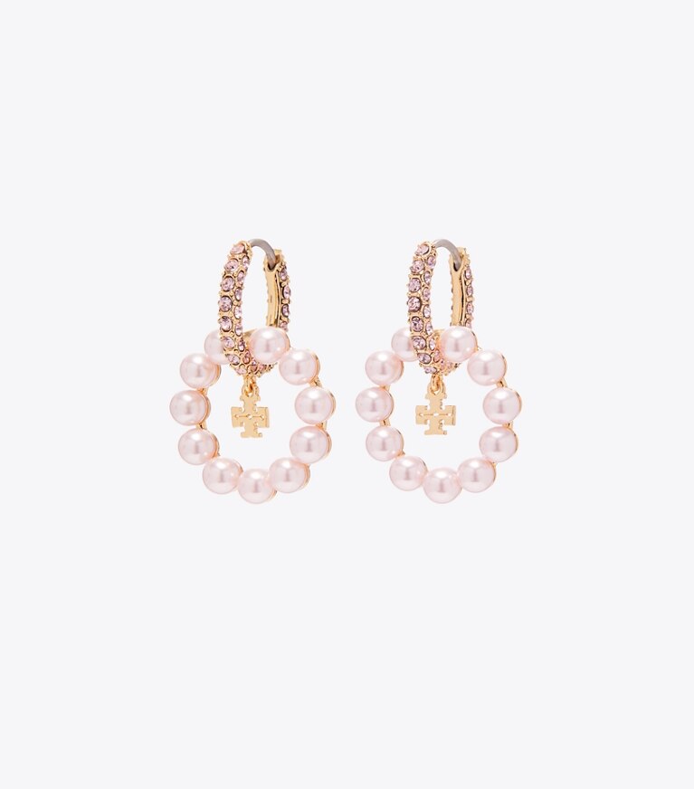 Tory Burch diseñador aretes Aros tipo argolla con perlas Moondance en Pink frente