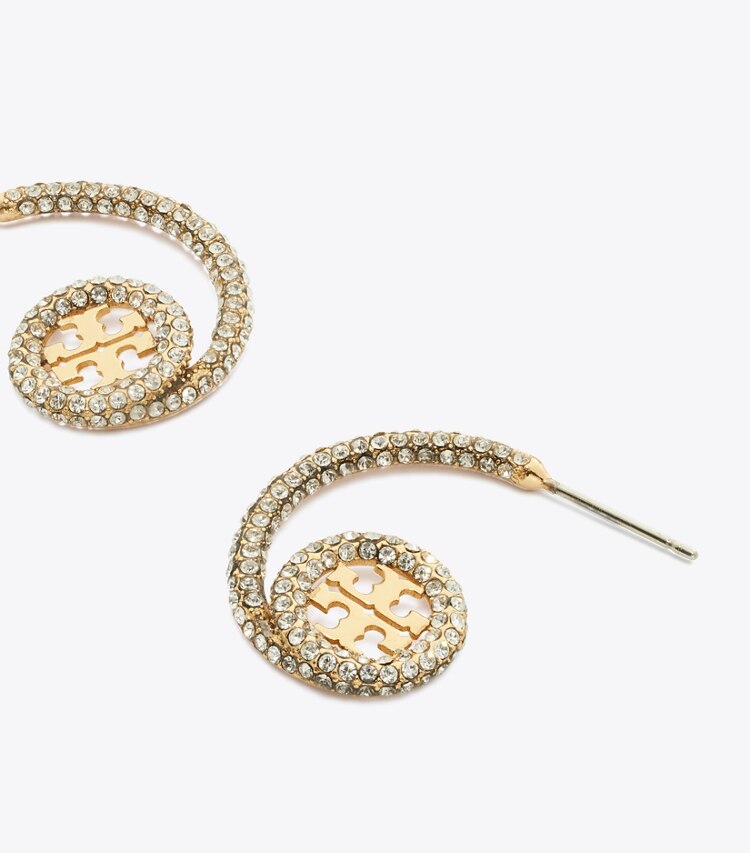 Tory Burch diseñador aretes Aros tipo argolla Icon con pavé en Tory Gold / Crystal detalle