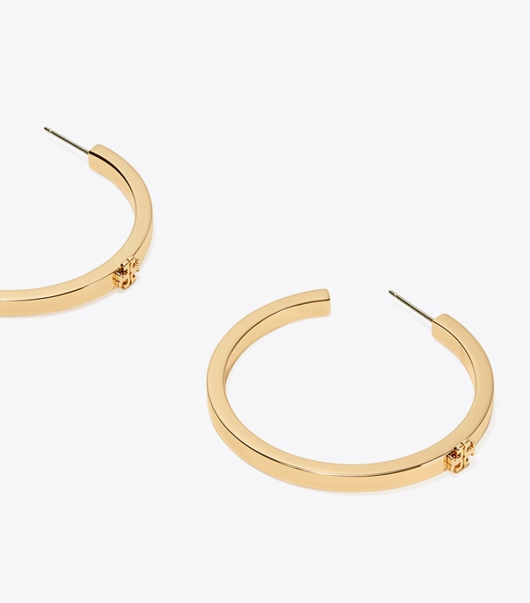 Tory Burch diseñador aretes Aros tipo argolla Icon en Tory Gold detalle
