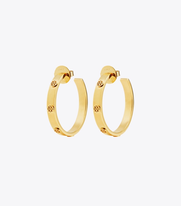 Tory Burch diseñador aretes Aros tipo argolla Icon en Tory Gold frente
