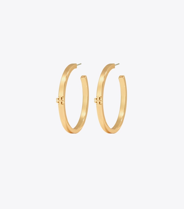 Tory Burch diseñador aretes Aros tipo argolla Icon en Tory Gold frente