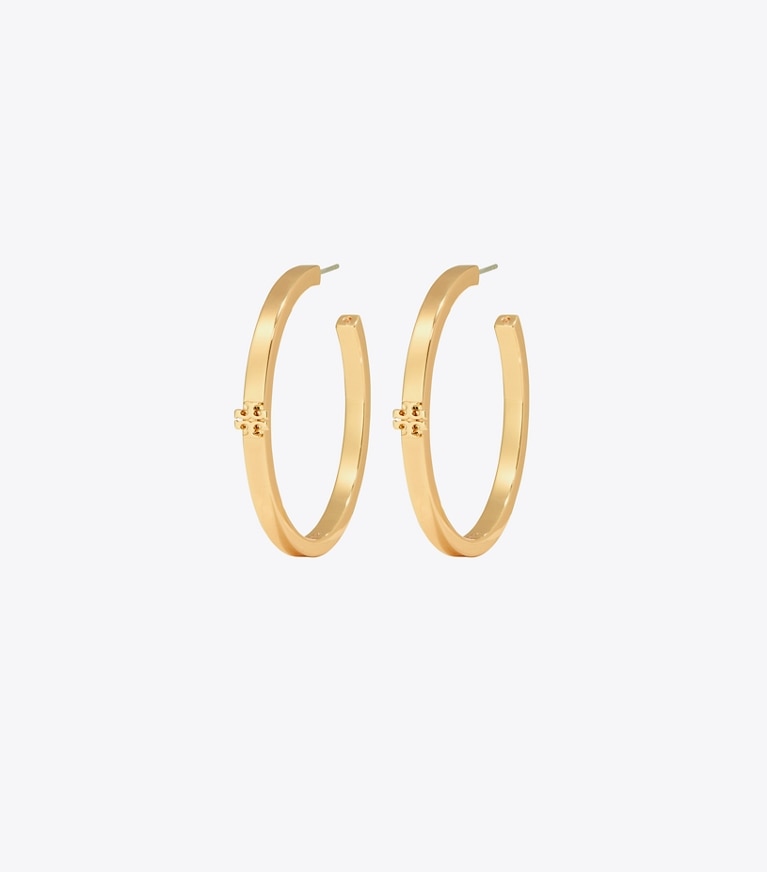 Tory Burch diseñador aretes Aros tipo argolla Icon en Tory Gold frente