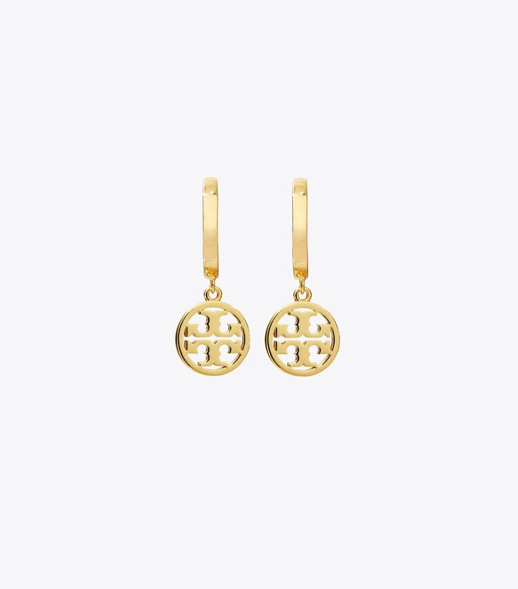 Tory Burch diseñador aretes Aros tipo argolla Icon Huggie en Tory Gold detalle