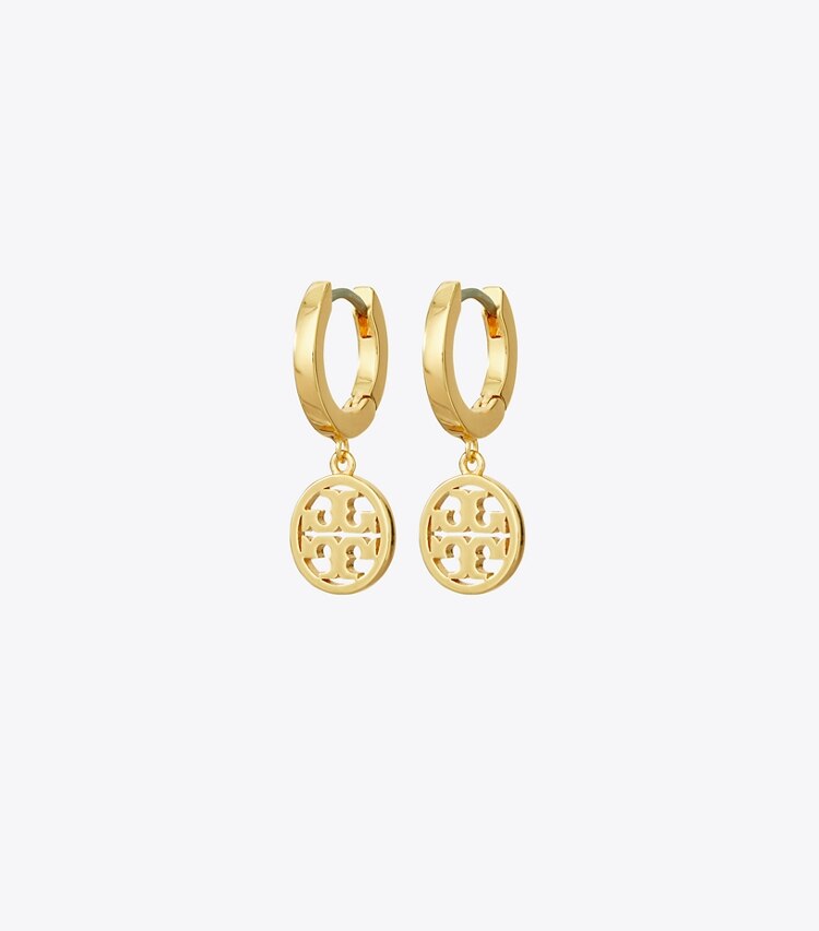 Tory Burch diseñador aretes Aros tipo argolla Icon Huggie en Tory Gold frente