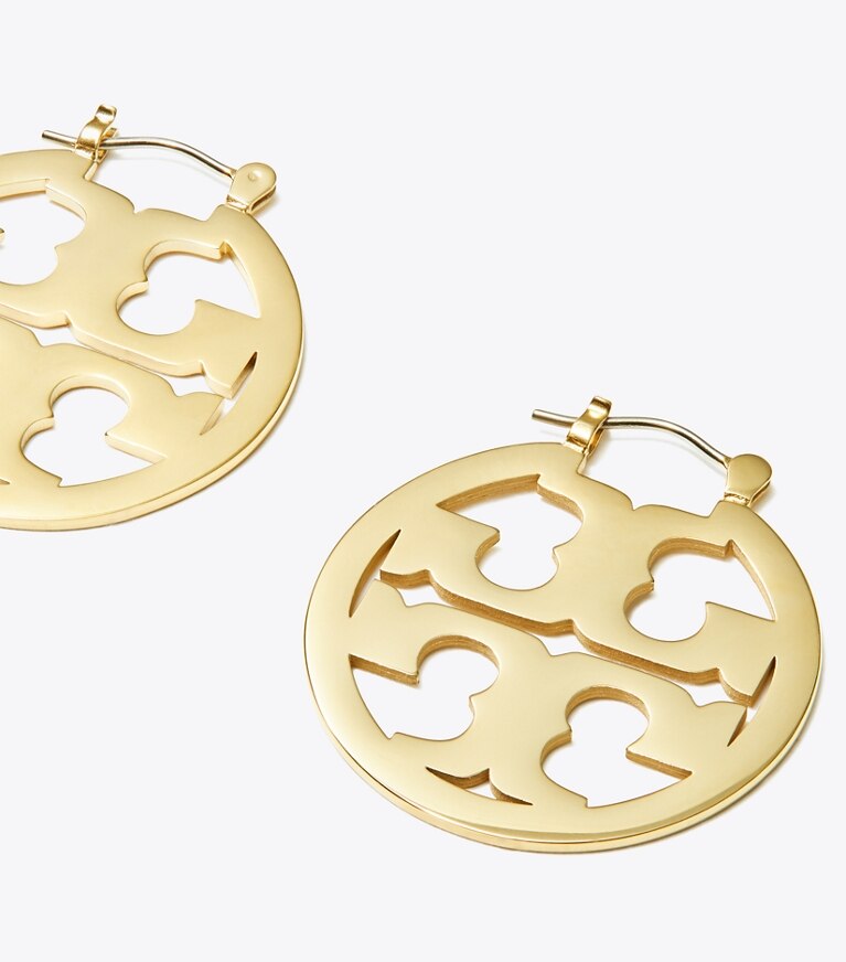 Tory Burch diseñador aretes Aros tipo argolla pequeños Icon en Tory Gold detalle