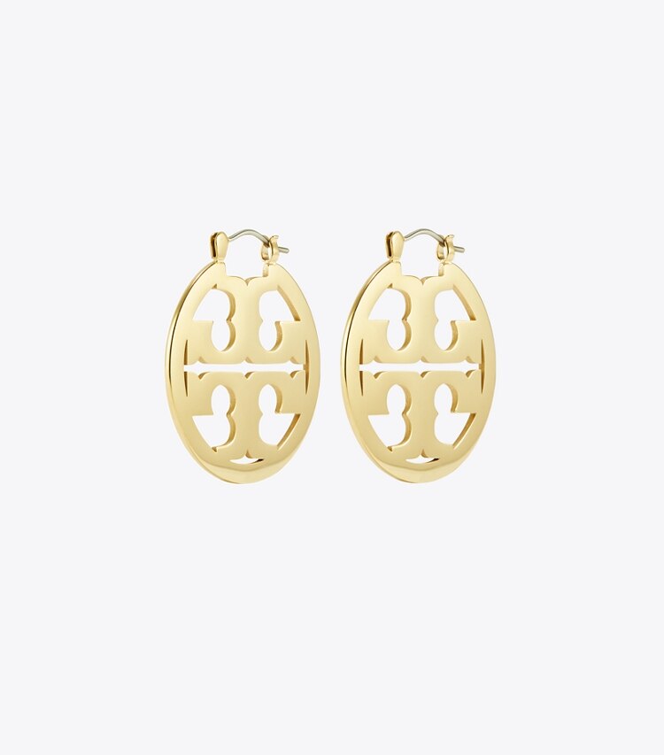 Tory Burch diseñador aretes Aros tipo argolla pequeños Icon en Tory Gold frente