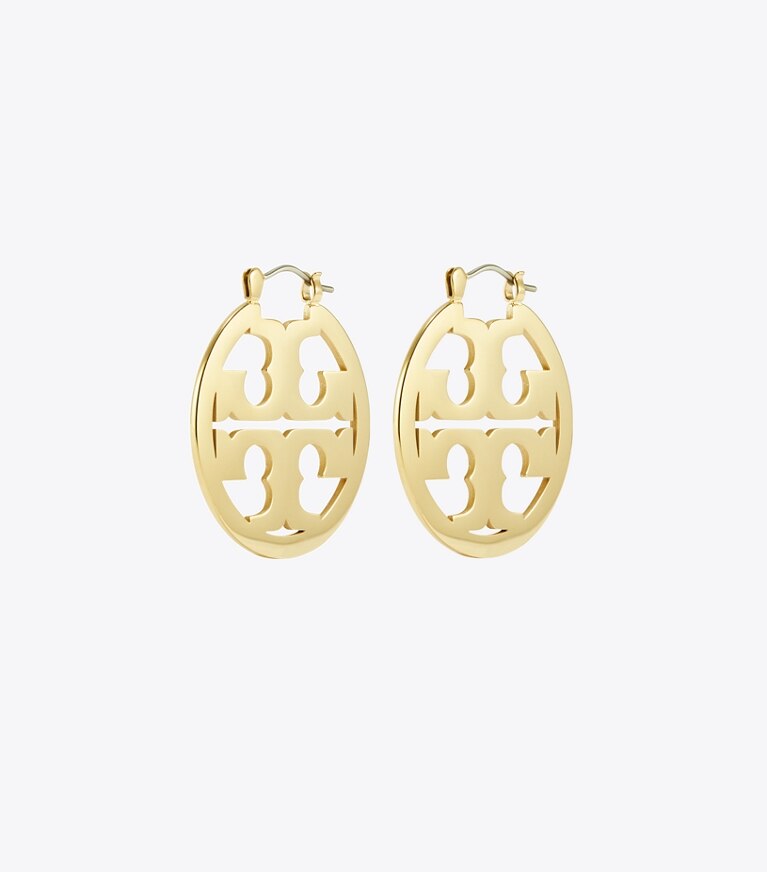 Tory Burch diseñador aretes Aros tipo argolla pequeños Icon en Tory Gold frente