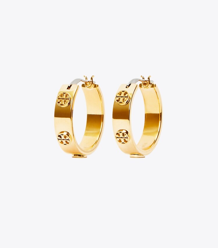 Tory Burch diseñador aretes Aros tipo argolla pequeños Icon en Tory Gold frente